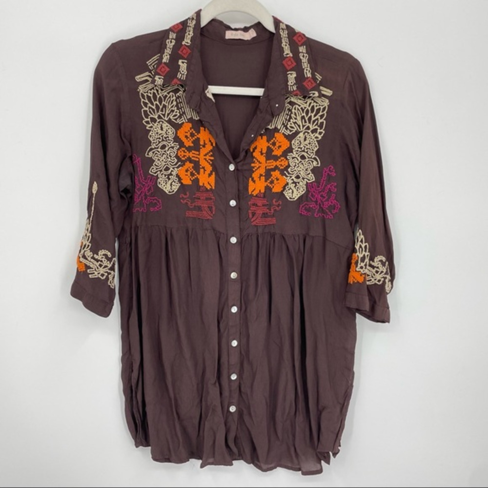 Kyla Seo Boho Embroidered tunic brown‎ floral Sz S